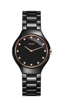 Rado True Thinline Diamonds Womens watch - Water-resistant 3 bar (30 m), High-tech ceramic, black