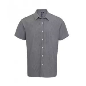 Premier Mens Gingham Short Sleeve Shirt (XL) (Black/White)