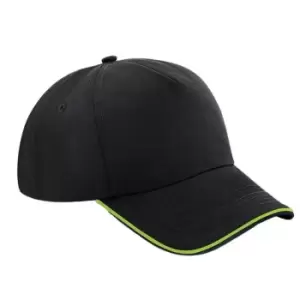 Beechfield Adults Unisex Authentic 5 Panel Piped Peak Cap (One Size) (Black/Lime Green)