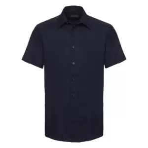 Russell Collection Mens Short Sleeve Easy Care Tailored Oxford Shirt (17.5inch) (Bright Navy)