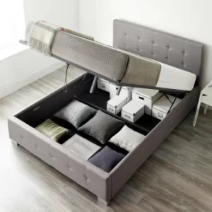 End Lift Ottoman Storage Bed King Size Grey Linen