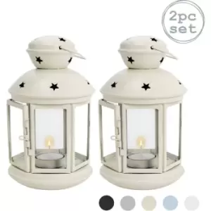 Nicola Spring - Metal Hanging Tealight Lanterns - 20cm - Cream - Pack of 2