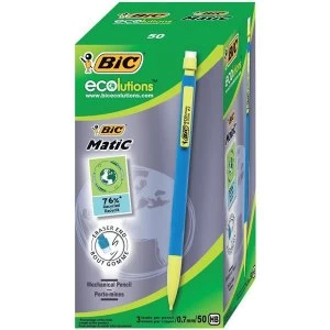 Bic Matic ecolutions Mechanical Pencil 0.7mm Lead 76 percent Recycled Material Pack of 50 Pencils