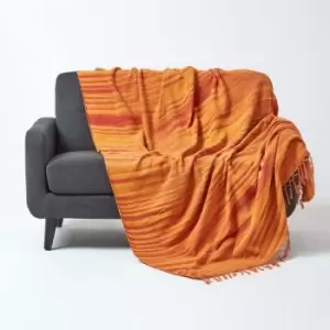 Bed Sofa Throw Cotton Chenille Tie Dye Orange, 150 x 200cm - Orange - Homescapes