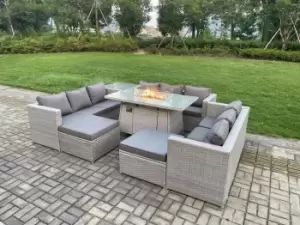 11 Seater Outdoor Garden Dining Sets Rattan Furniture Gas Fire Pit Dining Table Gas Heater with Side Table