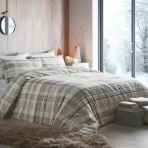 Hygge Applecross Check 100% Brushed Cotton Duvet Cover Set, Natural, King - Appletree