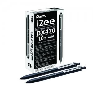 Pentel iZee Retractable Ballpoint Pen 1.0mm Black Pack of 12 BX470-A