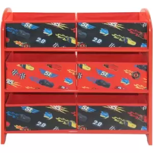 Pixar Cars Lightning McQueen Storage Unit with 6 Storage Boxes for Kids, W63.5 X D25 X H60cm - Red, black