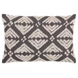 Taya Rectangular Cotton Tufted Cushion Grey / 40 x 60cm / Polyester Filled