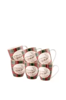 'Tartan Reindeer' Set of 6 Mugs