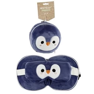Relaxeazzz Plush Cutiemals Penguin Round Travel Pillow & Eye Mask