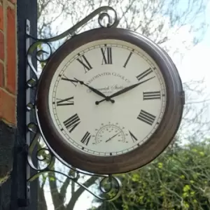 Outside in Greenwich Station Wall Clock & Thermometer 15in