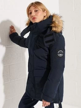 Superdry Code Everest Faux Fur Parka - Navy, Size 12, Women