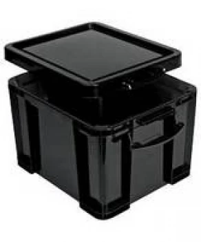 Really Useful 64L Recycled Plastic Stackable Storage Box Black with Lid and Clip Lock Handles