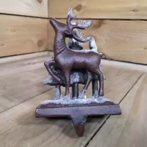 Premier Decorations Ltd - 18cm Christmas Reindeer With Festive Tree Scene In Bronze And Glitter