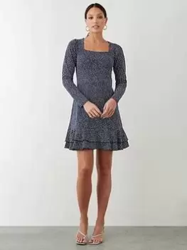 Dorothy Perkins Spot Ruffle Hem Mini Dress - Navy, Blue, Size 12, Women