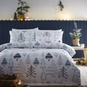 Scandi Trees Christmas Duvet Cover Set White Xmas Bedding Set Double - White - Charlotte Thomas