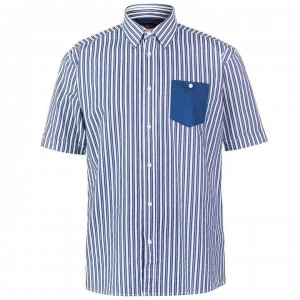 Pierre Cardin Pocket Detail Striped Short Sleeve Shirt Mens - Dk Blue/Wht