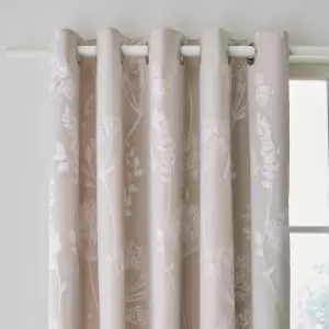 Catherine Lansfield Meadowsweet Floral Natural Eyelet Curtains Natural