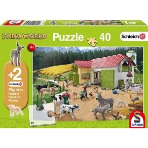 Schleich: A Day at the Farm 40 Piece Jigsaw Puzzle With Two Figures