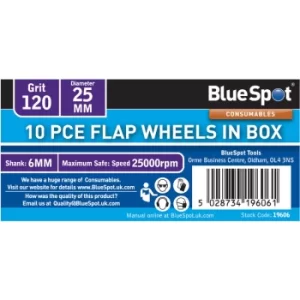 BlueSpot 19606 10 Piece 120 Grit 25MM Flap Wheels in Box