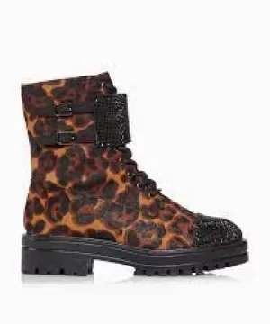 Dune Leopard Leather 'Peach' Block Heel Biker Boots - 3 - multicoloured