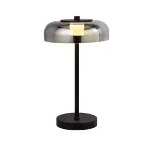 1 Light LED Table Lamp, Matt Black With Smoked Glass