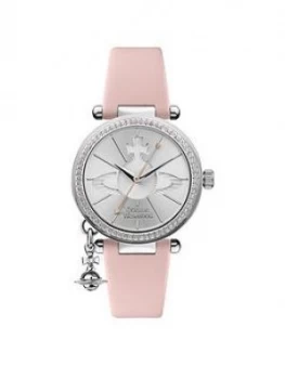Vivienne Westwood Vivienne Westwood Orb Pastelle Silver Crystal Set Dial with Orb Charm Pink Leather Strap Ladies Watch, One Colour, Women