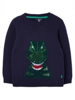 Joules Boys Burford Dino Knitted Jumper - Navy, Size Age: 4 Years
