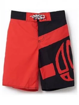 Animal Boys Layka Logo Swim Shorts - Black/Red, Size Age: 11-12 Years