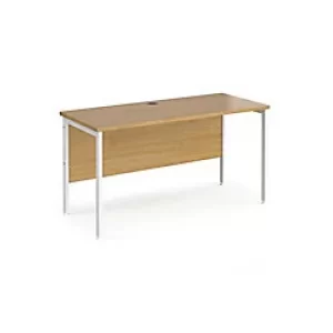 Rectangular Straight Desk Oak Wood H-Frame Legs White Maestro 25 1400 x 600 x 725mm