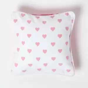 Cotton Pink Hearts Cushion Cover, 30 x 30cm - Pink - Homescapes