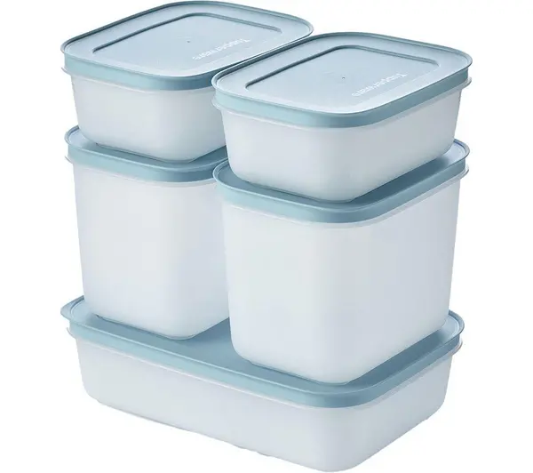 TUPPERWARE Freezer Mates 5 Piece Starter Set - Frosted with Blue Lid