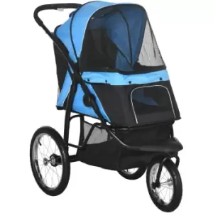 3 Wheel Pet Stroller, for Medium Small Dogs, Foldable Cat Pram - Blue - Blue - Pawhut