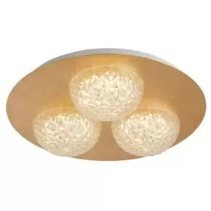 Searchlight Celestia 3 Light Round LED Ceiling Light - Gold Leaf With Clear Acrylic
