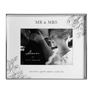 7" x 5" - Amore By Juliana Silver Floral Frame - Mr & Mrs