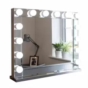 At Home Comforts Clara Hardwood Landscape Mirror 14 LED Silver