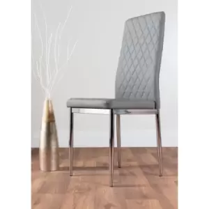 6x Milan Grey Chrome Hatched Faux Leather Dining Chairs - Elephant Grey