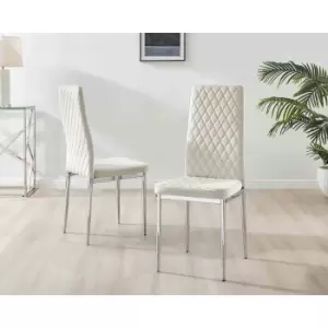 Furniture Box 6X Milan Kitchen Dining Chair Cream Velvet Silver Legs