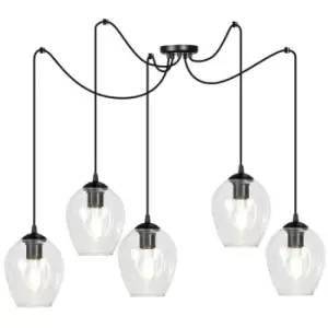 Emibig Level Black Glass Dome Cluster Pendant Ceiling Light with Clear Glass Shades, 5x E27