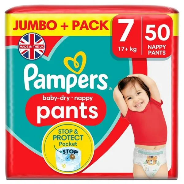Pampers Baby Dry Nappy Pants Size 7 Jumbo Plus Pack 50 Nappies