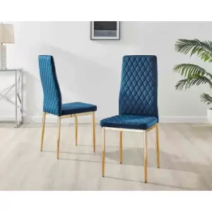 Furniture Box 6X Milan Kitchen Dining Chair Navy Blue Velvet Gold Legs