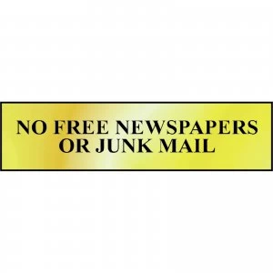 Scan Brass Effect No Free Newspapers Or Junk Mail Sign 200mm 50mm Standard
