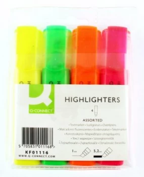 Q Connect KF01116 Assorted Highlighter Pens Pack 4