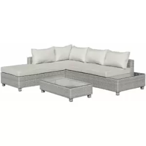3 PCs Aluminium Patio pe Rattan Sectional Sofa Set w/ Chaise Lounge - Grey - Outsunny