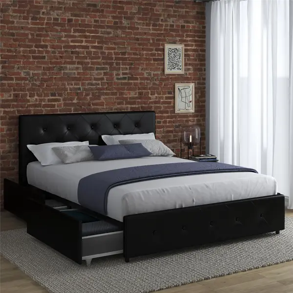 Dorel Home Dakota Faux Leather King Size Bed With Storage - Black
