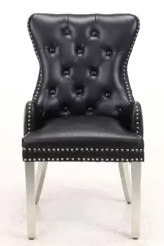 A Pair (x2) Leather Aire Studs Dining Chairs with Chrome Legs