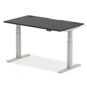 Air Black Series 1400 x 800mm Height Adjustable Desk Black Top with Cable Ports Silver Leg
