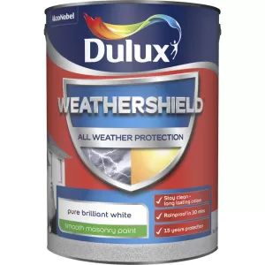 Dulux Weathershield All Weather Protection Pure Brilliant White Smooth Masonry Paint 5L