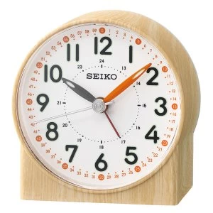 Seiko Orange Lumibrite Alarm Clock with Wood Pattern Case